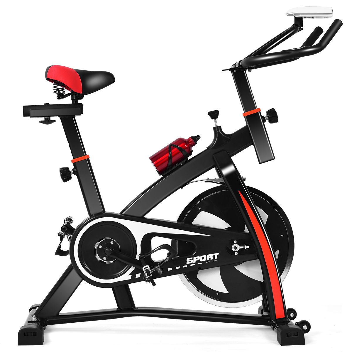 Exercise Bike Silent Bike with Belt and 10kg Iron Flywheel Handlebar and Adjustable Saddle Black + Red -