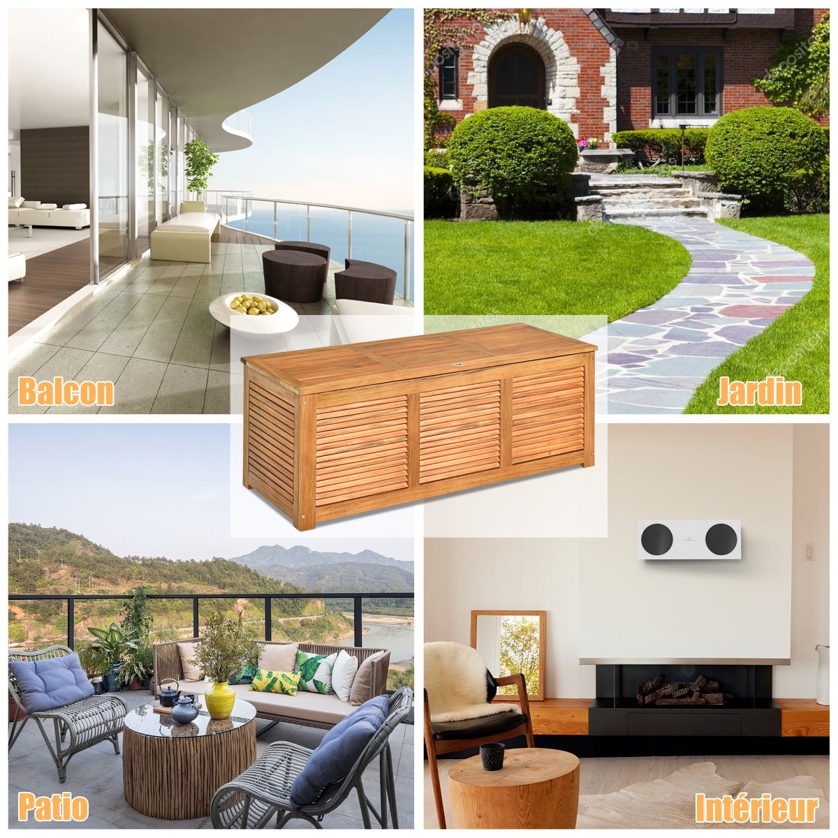 Acacia Wood Trunk Storage Box 120 x 45 x 45 cm Max Load 150KG for Terrace Garden or Courtyard Nature -