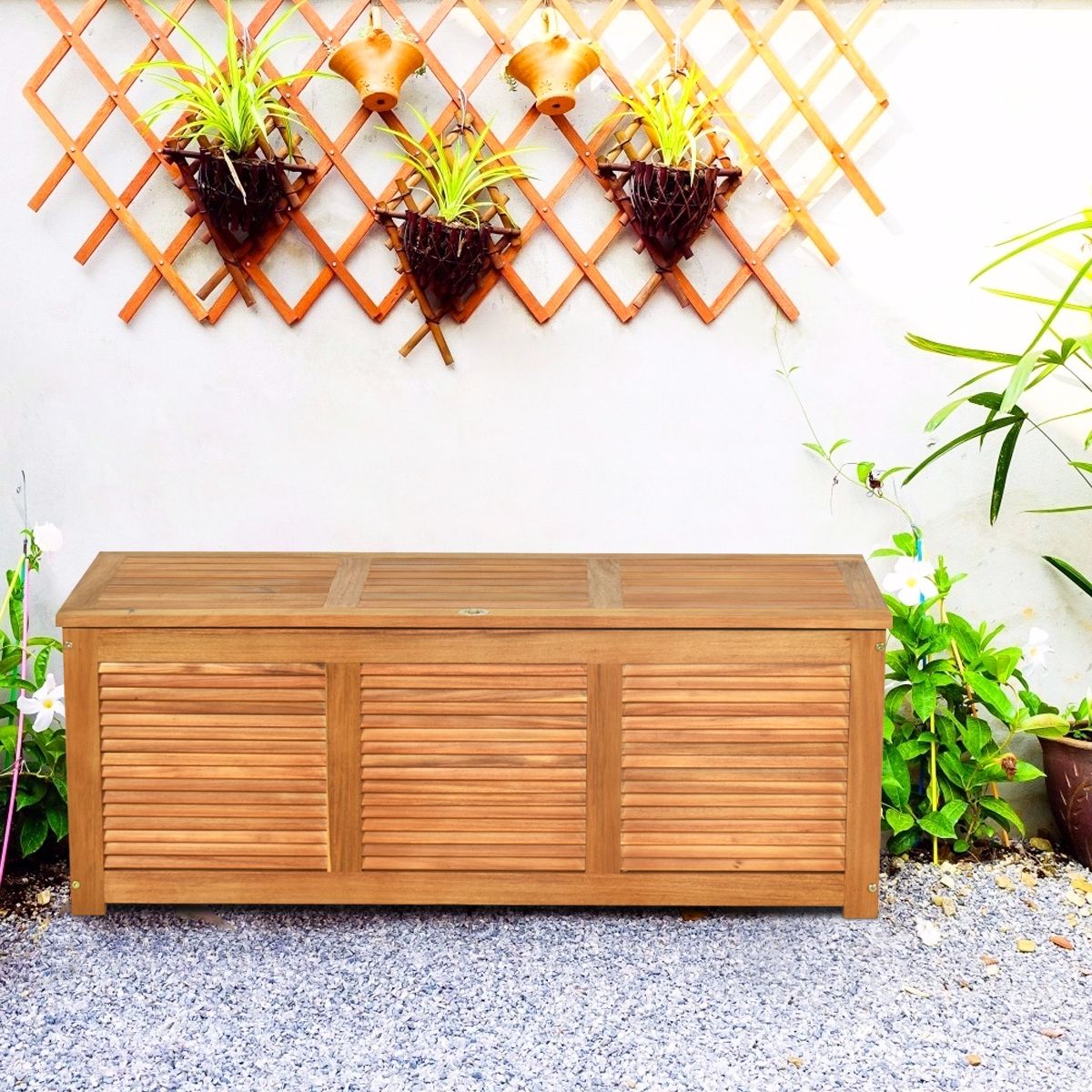 Acacia Wood Trunk Storage Box 120 x 45 x 45 cm Max Load 150KG for Terrace Garden or Courtyard Nature -