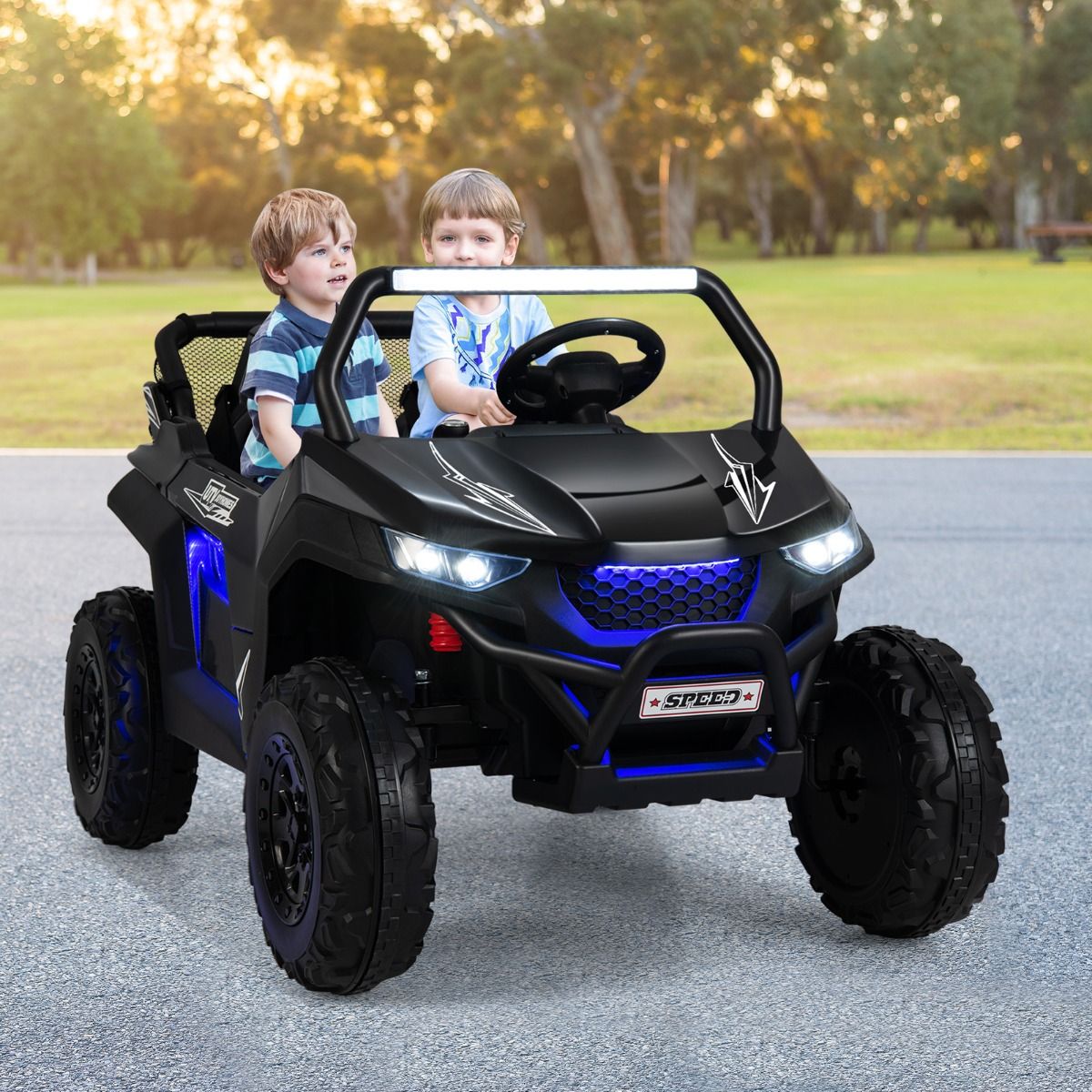 Children's Electric Car 12 V Remote Control for 3-8 Years 2 Speeds Suspension Spring Load 59KG 118x74x71CM Black/Pink/Red -