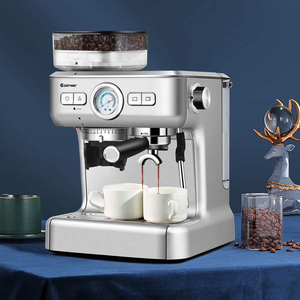 Automatic Coffee Machine with Bean Grinder 1350W 30 Adjustable Coffee Powder Levels Adjustable Temperature -