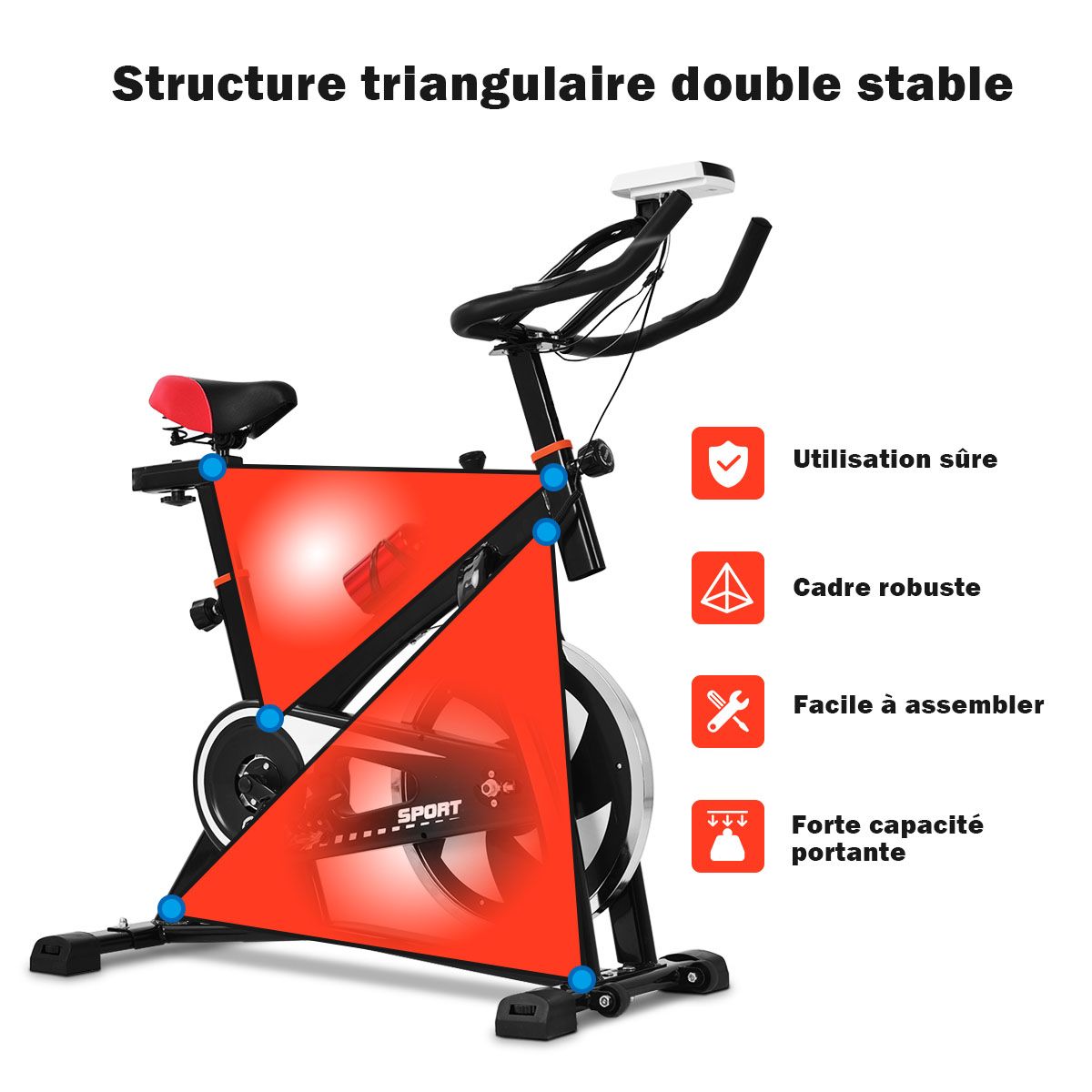 Exercise Bike Silent Bike with Belt and 10kg Iron Flywheel Handlebar and Adjustable Saddle Black + Red -