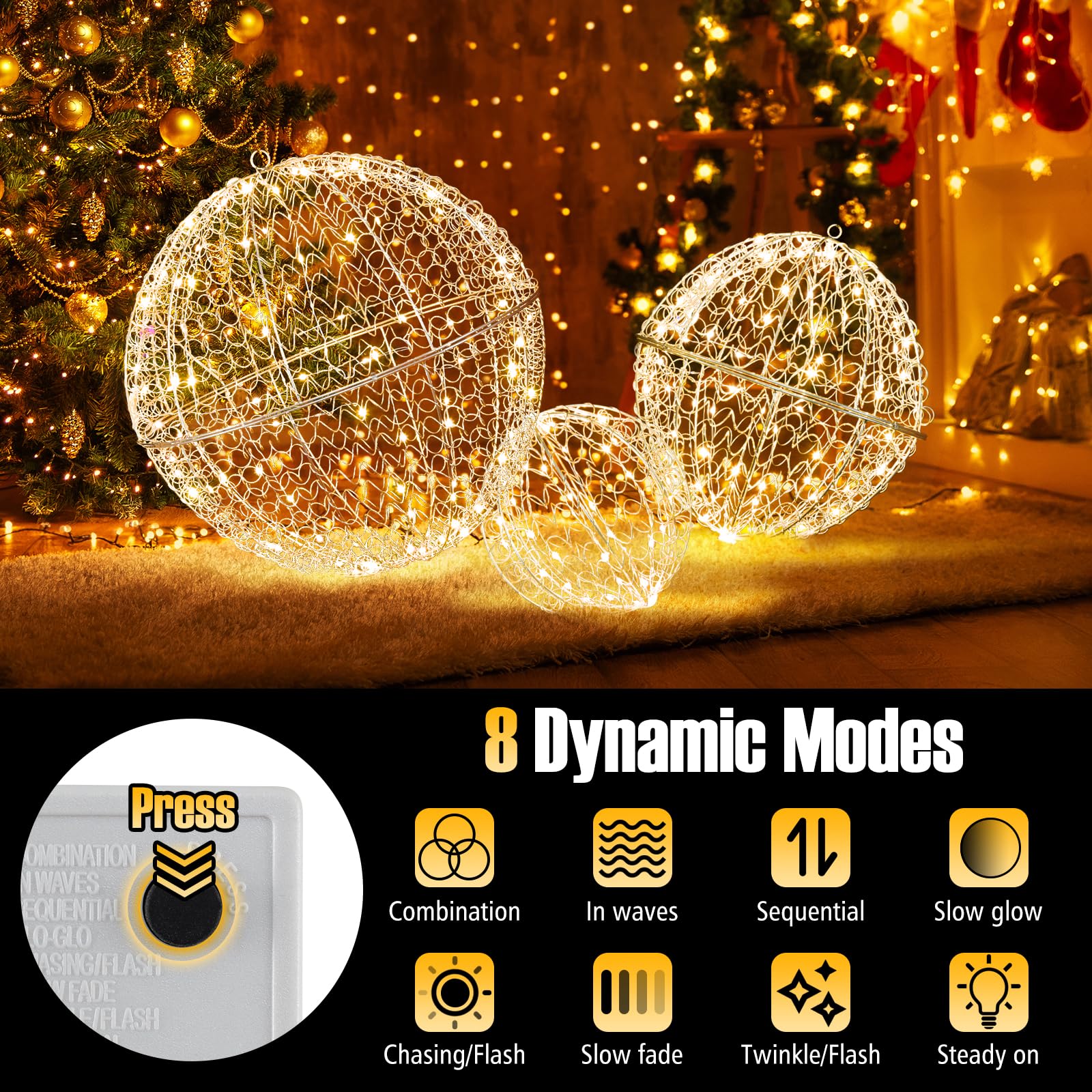 Tangkula 3 Pack Christmas LED Light Balls for Tree - Product image 4
