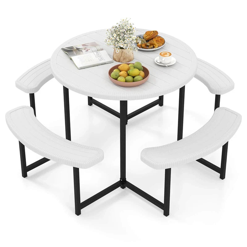 8 Person Round Outdoor Picnic Table Bench Set with Umbrella Hole, All-Weather HDPE Tabletop & Metal Frame - Product image 31