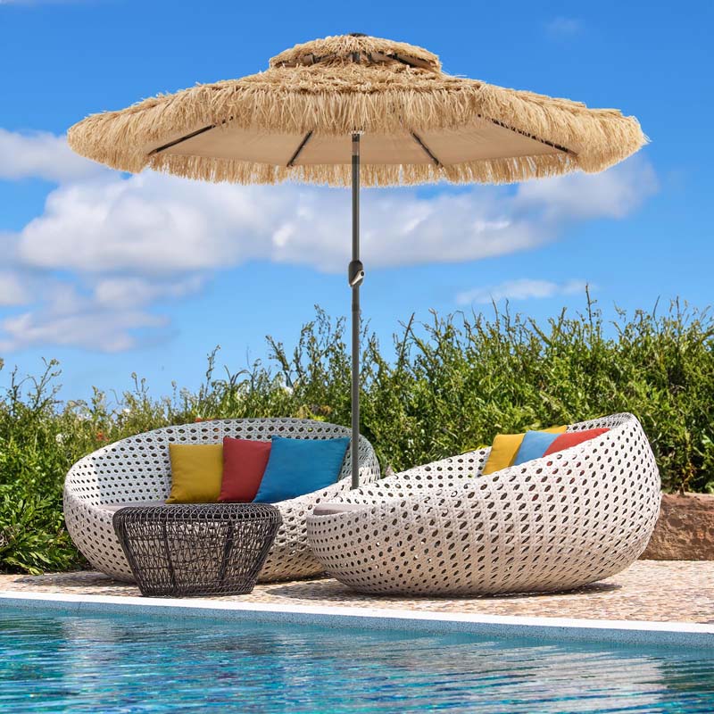 9FT Thatched Tiki Patio Umbrella with 33 Solar LED Lights, Hawaiian Style 2-Tier Hula Beach Umbrella with - Product image 3