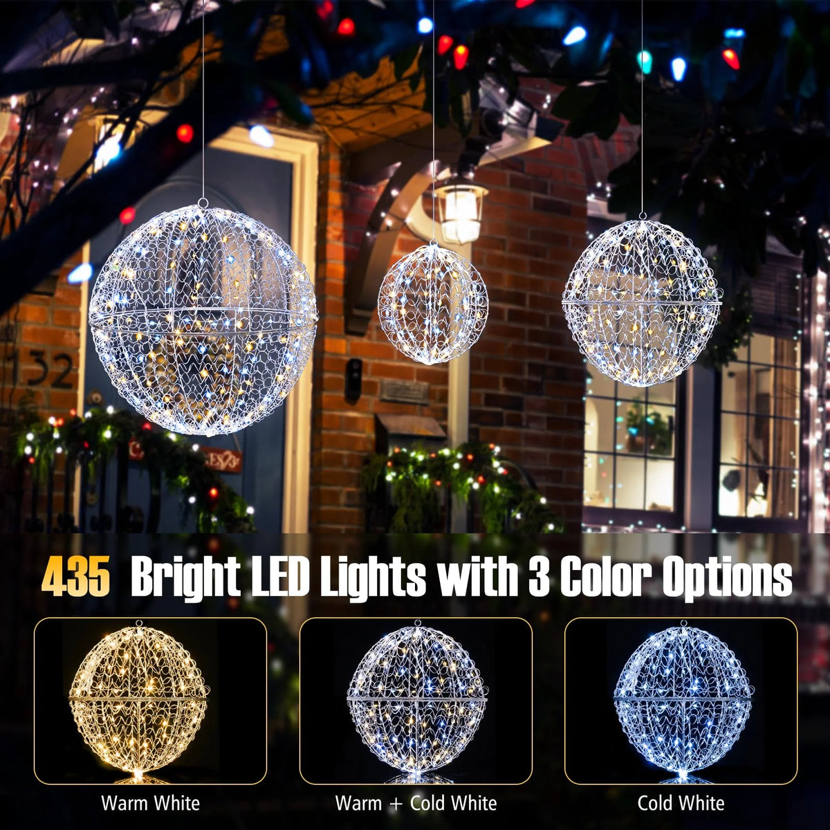 Tangkula 3 Pack Christmas LED Light Balls for Tree - Product image 5