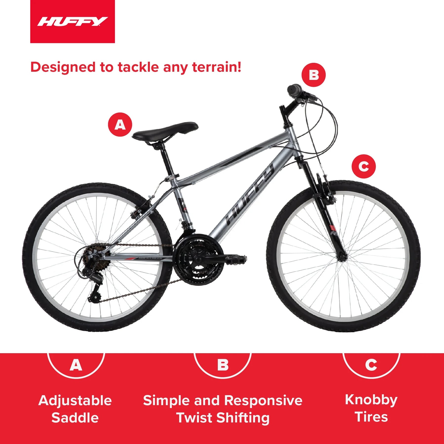 Huffy 24" Rock Creek Mountain Bike, Fits Riders 4'8" - 5'8", Gray, Adult, Men'S - Product image 2