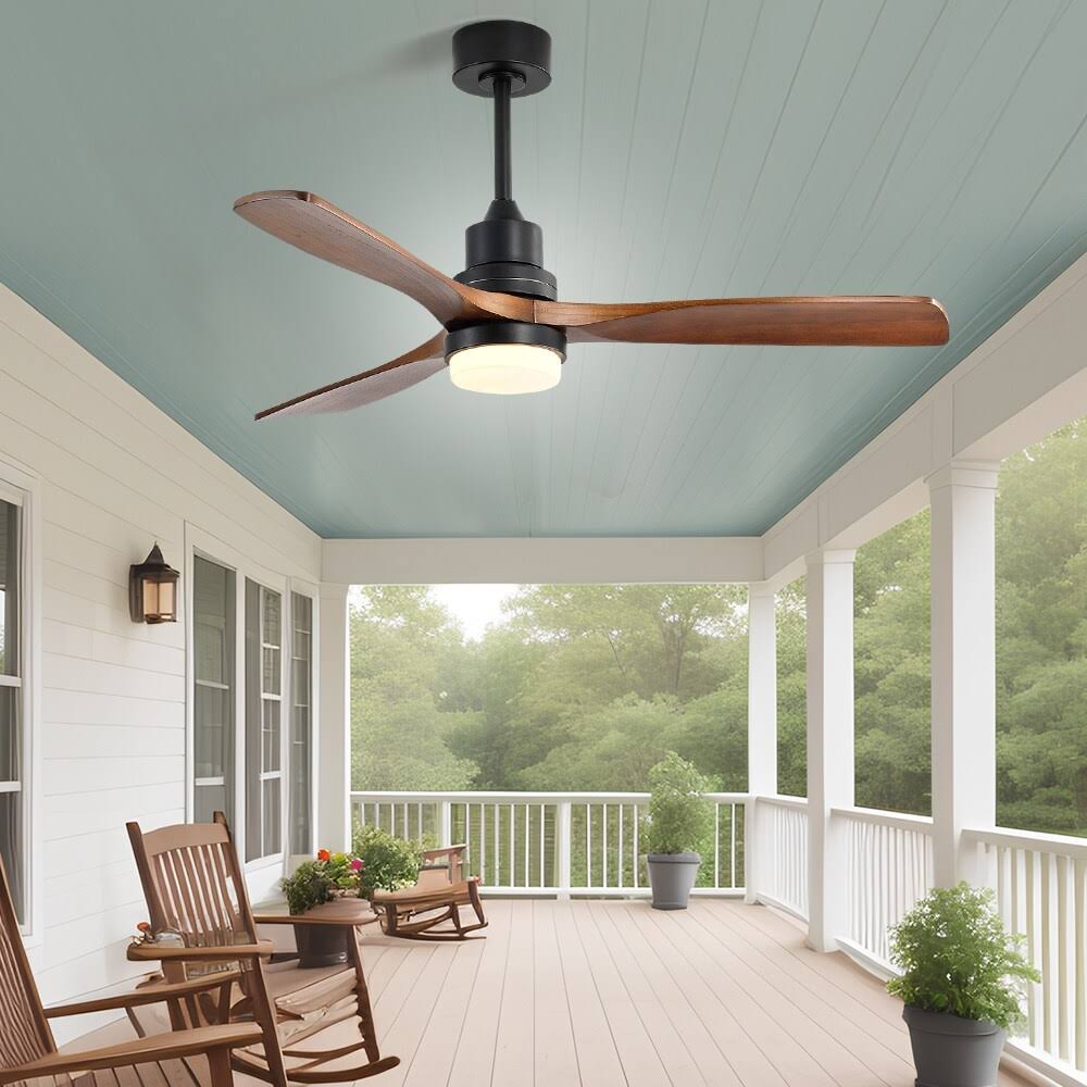 52" and 60" Noiseless Walnut Wood Ceiling Fan with Remote Control, Light Integrated Optional - 52 inch - Product image 1