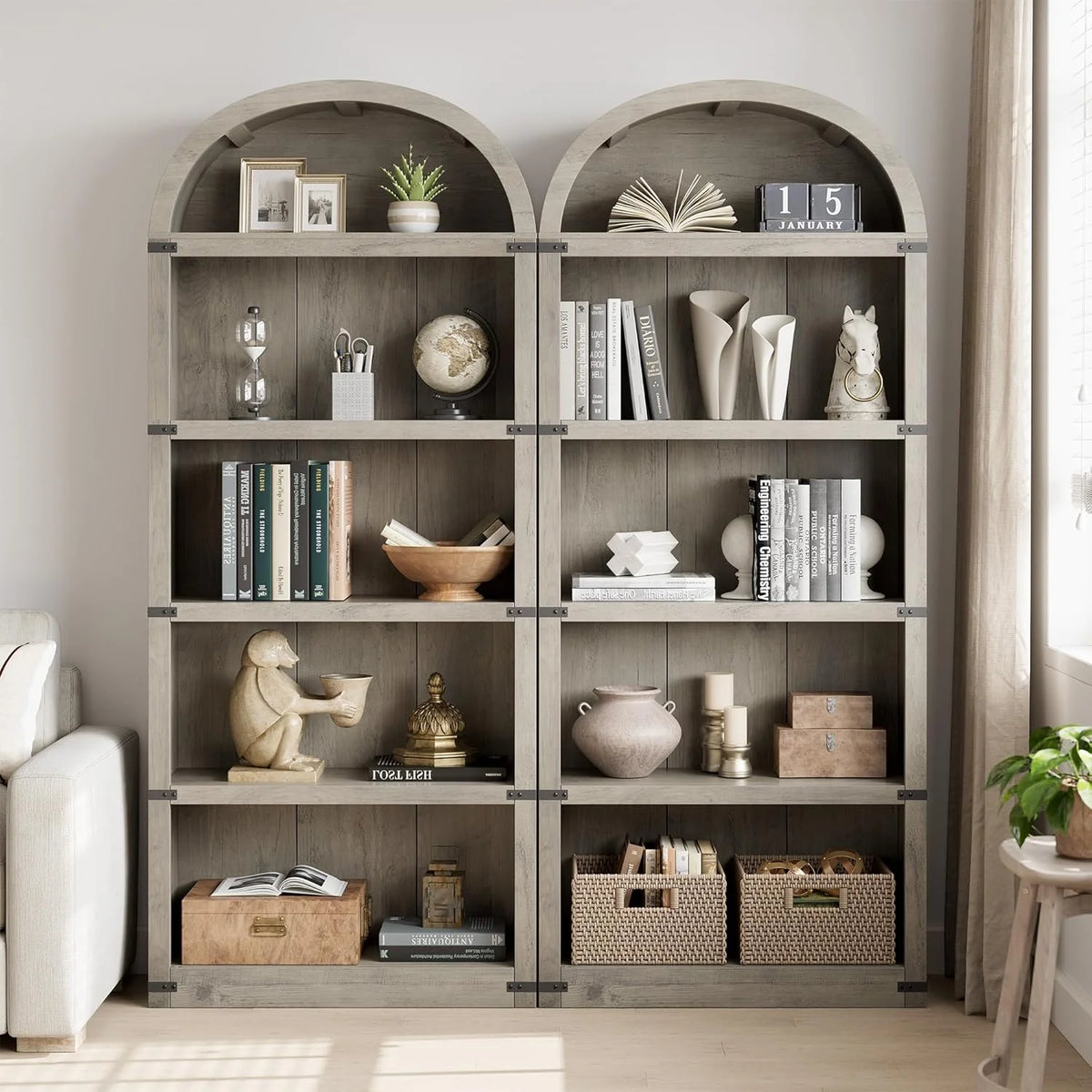 Bookcase 5 Shelf Arched Bookshelf 71.65in Tall Bookcase Farmhouse Display Storage Rack Wooden Bookshelves - Product image 13