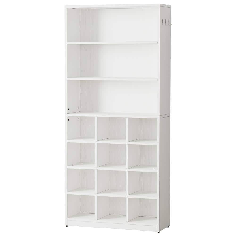 Lauren White Shoe Cabinet with Side Hooks 24 Pair Freestanding Shoe Rack Storage Organizer for Hallway - Product image 1