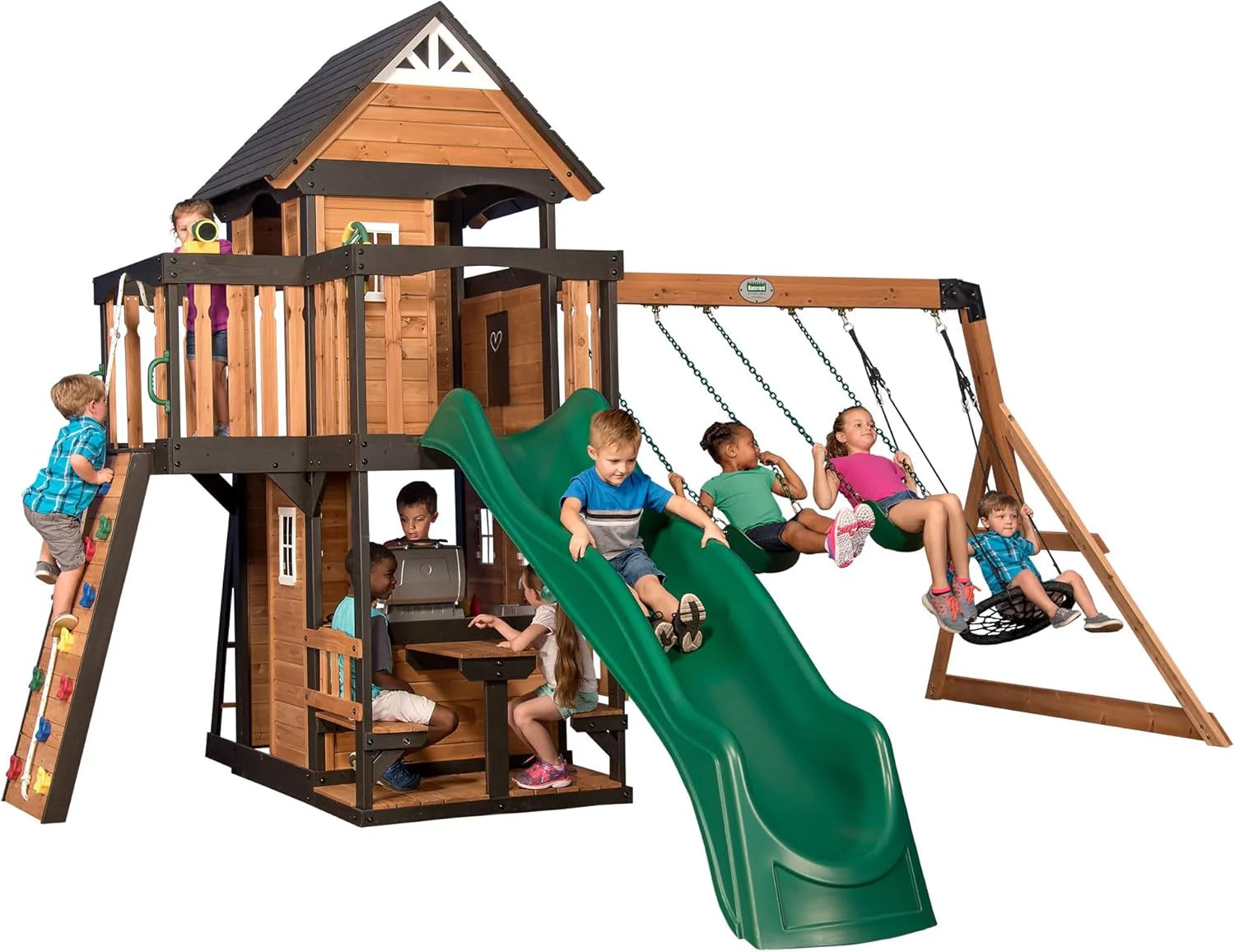 Backyard Discovery Canyon Creek Cedar Wood Swing Set with Wave Slide. Clubhouse. Play Kitchen. Picnic Area - Product image 8