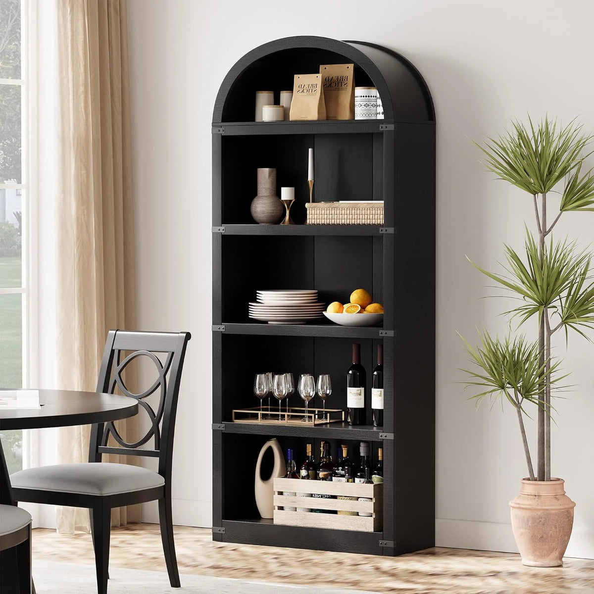 Bookcase 5 Shelf Arched Bookshelf 71.65in Tall Bookcase Farmhouse Display Storage Rack Wooden Bookshelves - Product image 22