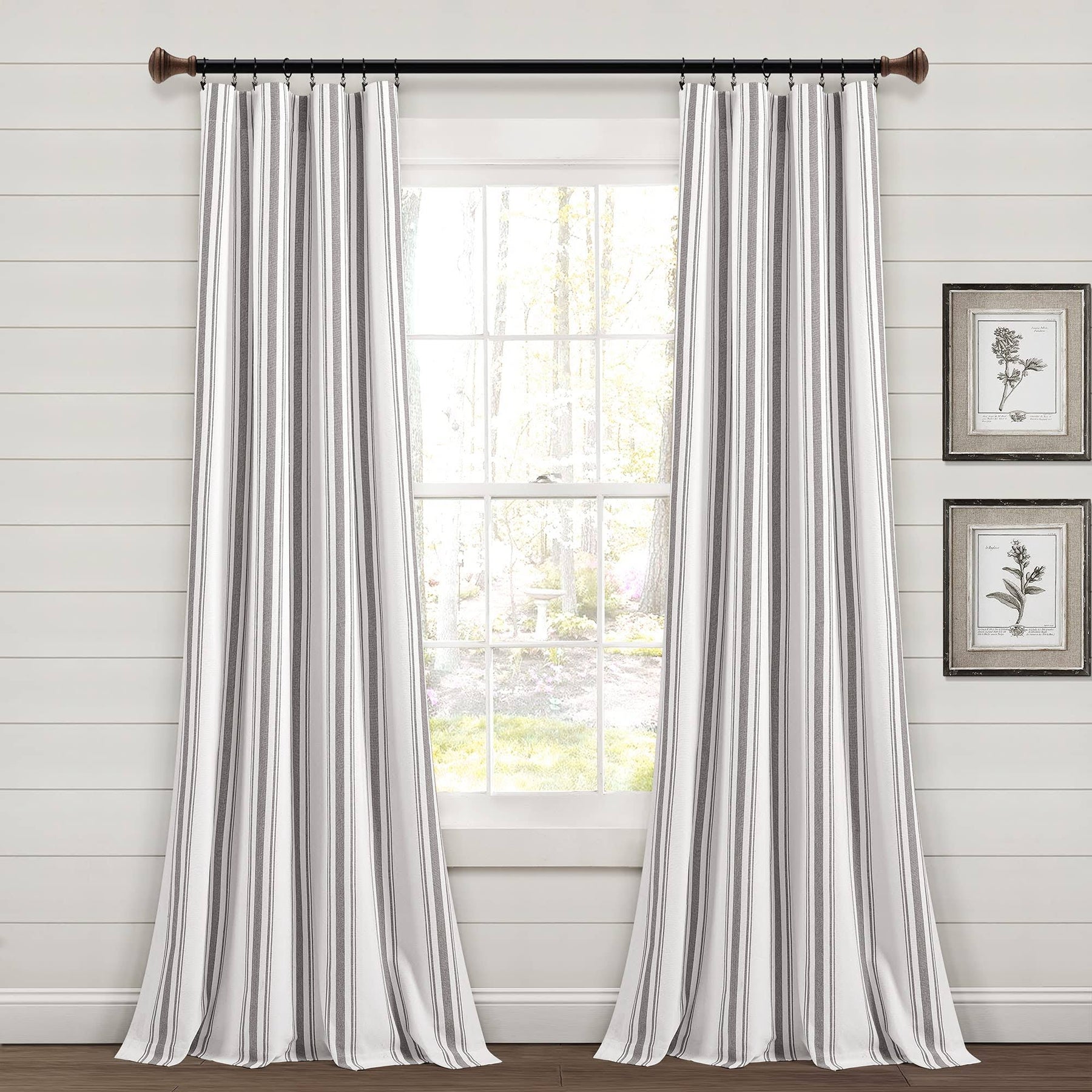 Lush Decor Farmhouse Stripe Yarn Dyed Cotton Window Curtain Panel Pair - 84" x 42" - Gray - Product image 1