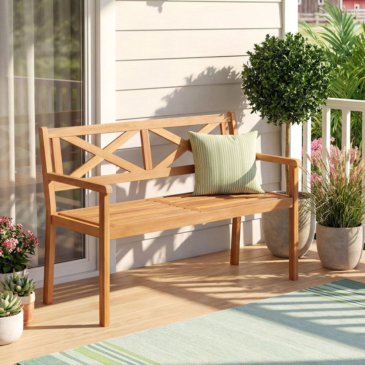 Tangkula Acacia Wood Outdoor Loveseat Bench 2-Person Patio Garden Bench - Product image 4