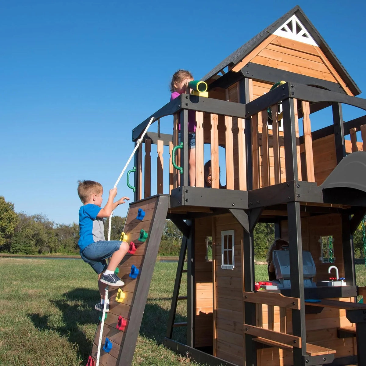 Backyard Discovery Canyon Creek Cedar Wood Swing Set with Wave Slide. Clubhouse. Play Kitchen - Product image 24